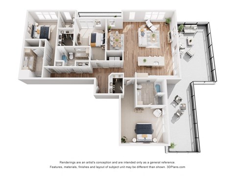 Floor plan for 3 beds, 3 baths, 1890 sqft